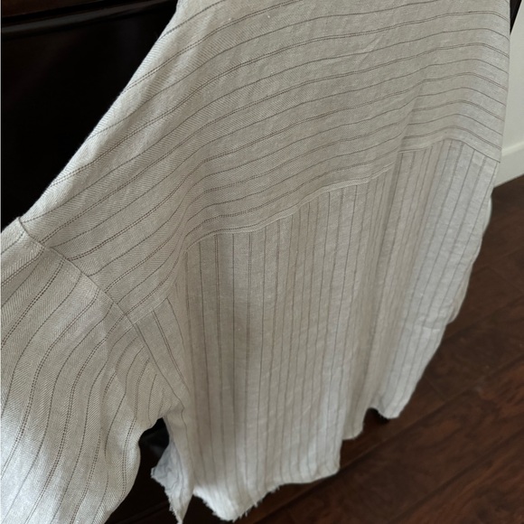 Rebecca King one-of-a-kind sample oatmeal linen stripe button down shirt top - Picture 5 of 10